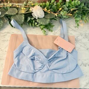 FeelinGirl Everyday Wireless Bra Unlined Soft Light Blue Bra Small